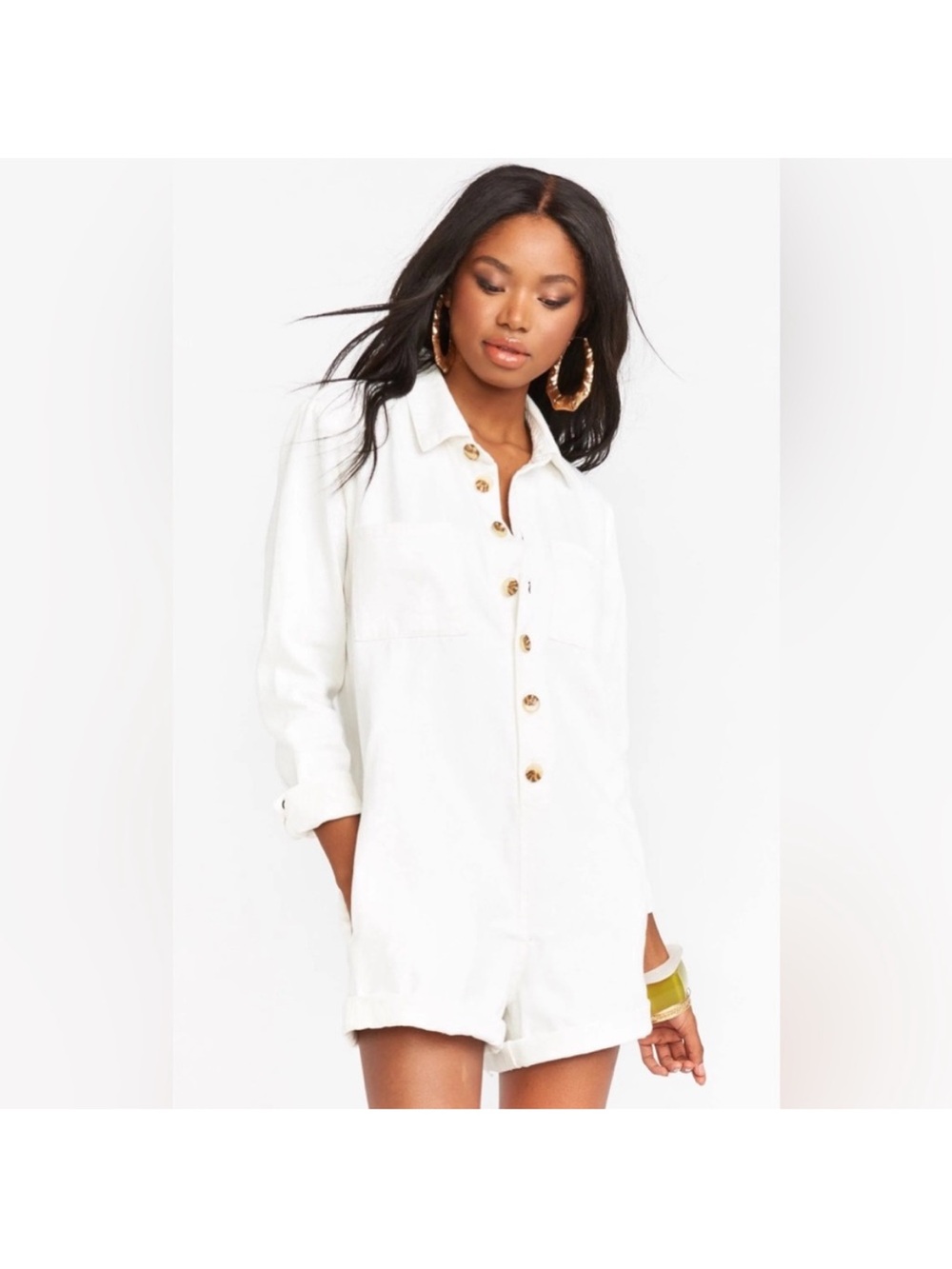 Show Me Your MuMu White Button-Front Romper